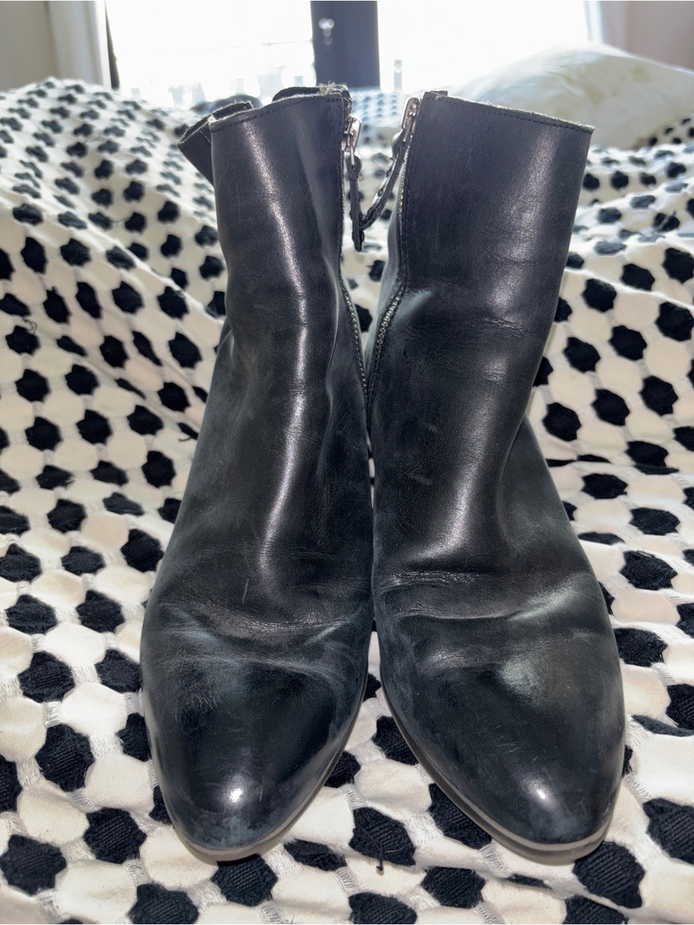Frye Black Leather Ankle Booties with Stacked Heel - Picture 3 of 7